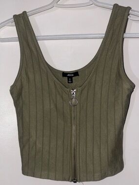 Ardene Olive Ribbed Zip Tank Top